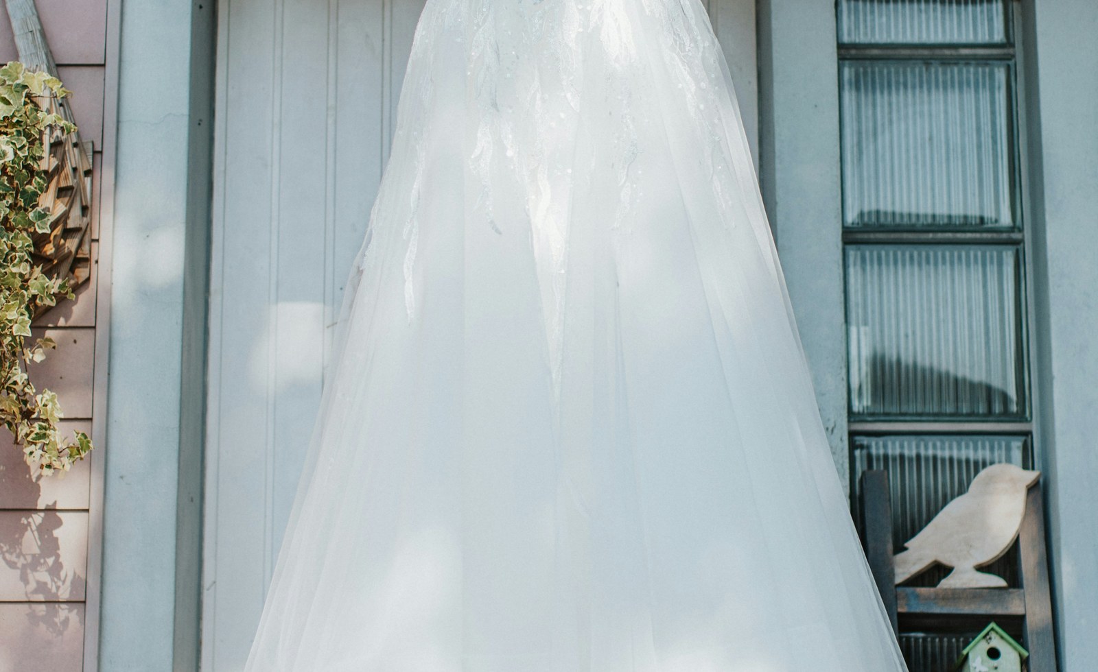 Wedding gown displayed in soft natural light